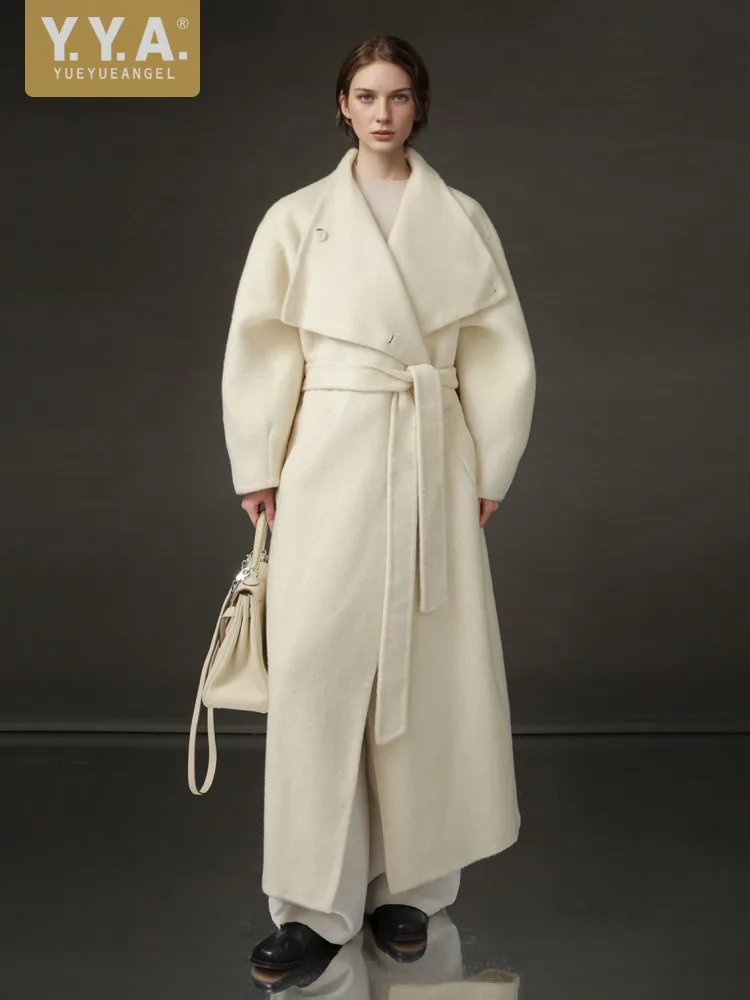 Office Lady Versatile Autumn Winter Double Sided Cashmere Coat Long Belt Jacket Straight Loose Fit Overcoat Elegant Casual Women