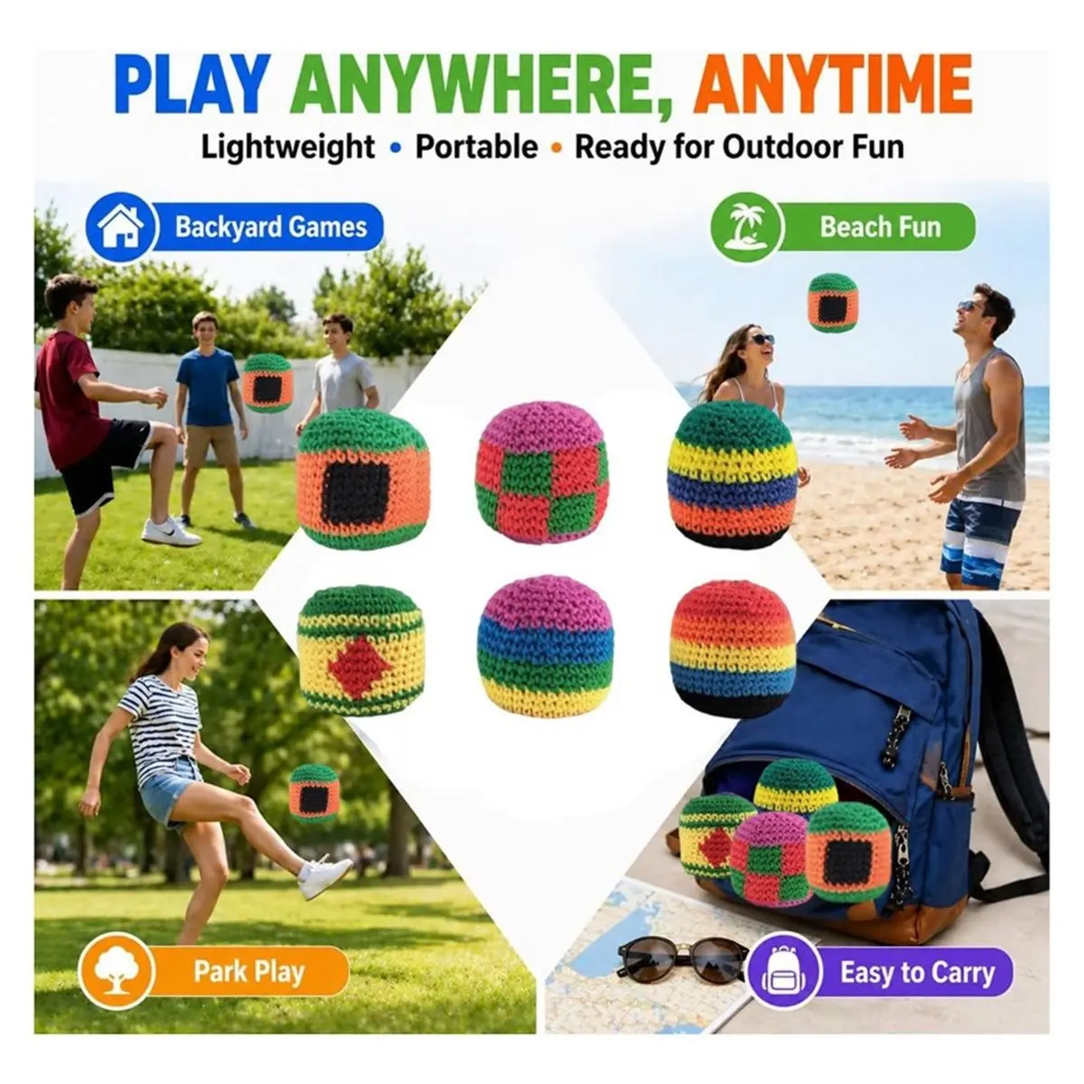 update. 6PCS Knitted Footbags Kit Colorful Crochet Foot Bag Kick Balls for Juggling Practice Indoor Outdoor Games Group Play