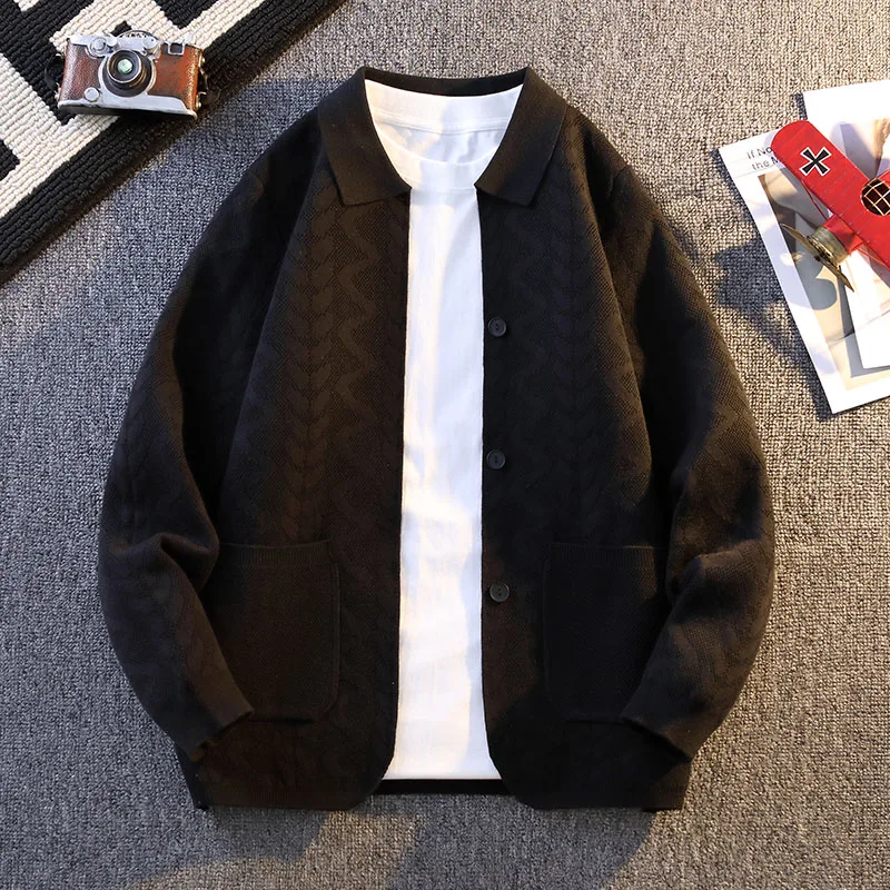 

Men's Button Up Long Sleeve Cardigan Sweater Knitted Solid Color Fashionable Coats Turn-down Collar Spring Autumn Pockets Tops
