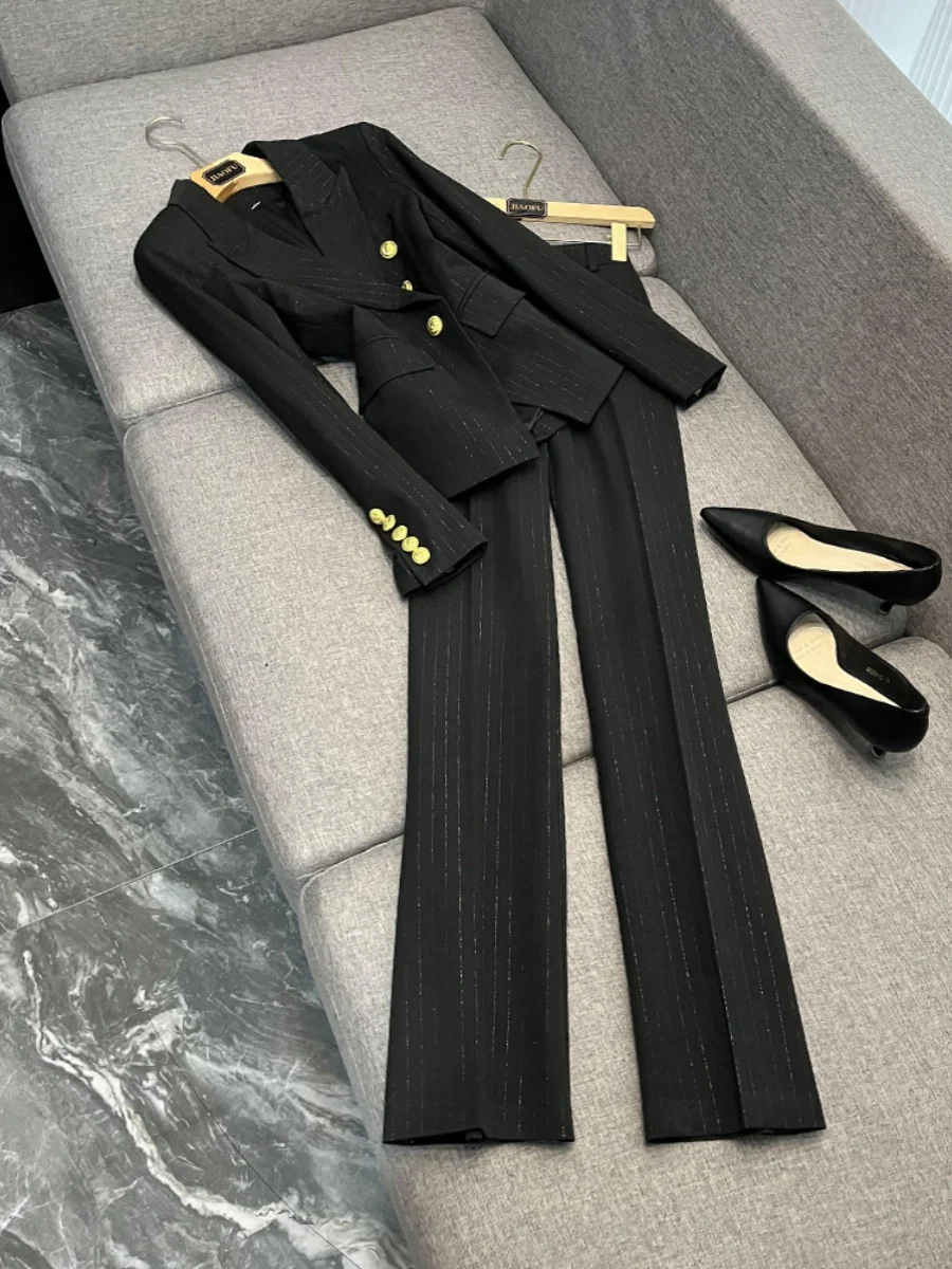 

Профессиональный женский комплект из двух предметов, облегающие брюки, расклешенные брюки с микро-расклешенными брюками для студентов-хозяев, полиэстер