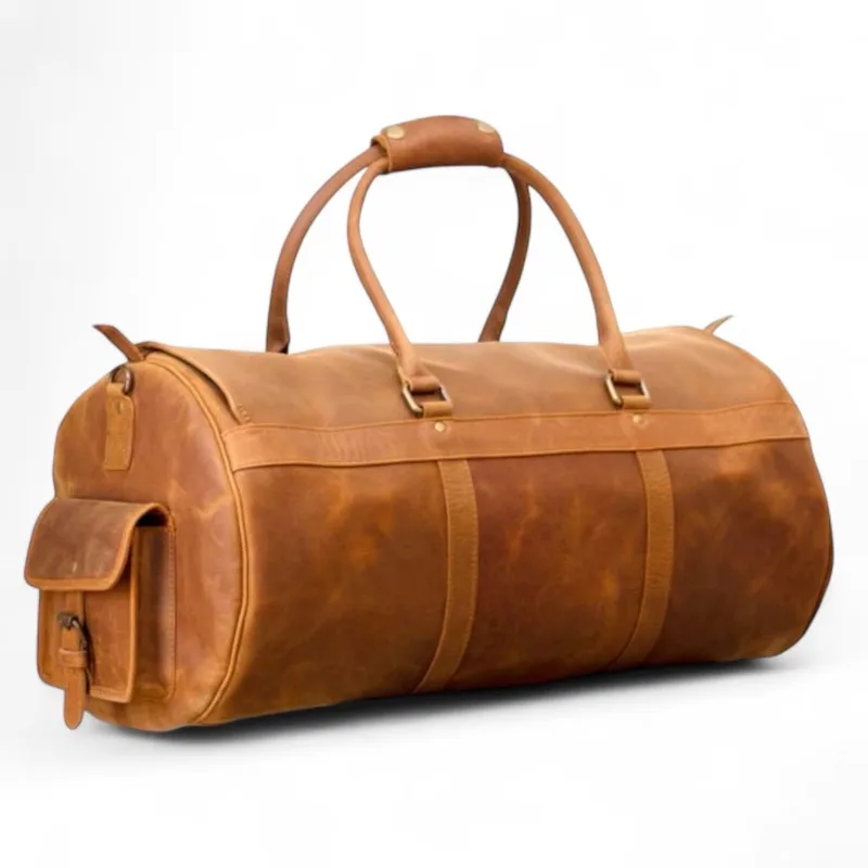 Leather Duffel Bag Retro Retro Style Gym Fitness Training Weekend Leisure Sports Durable Portable Luxury Zipper