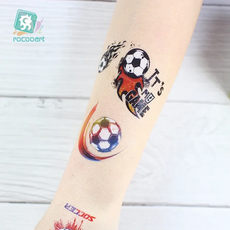 Rocooart Football Kids Temporary Tattoo Sticker Colorful Soccer Fake Tatoo Flash Tattoo Waterproof Small Body Art For Child