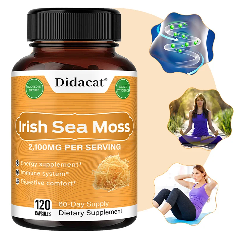 

Irish Sea Moss Capsules with Bladderwrack & Burdock Root, Support Thyroid Skin Joint Digestive & Immune Wellness for Men & Women