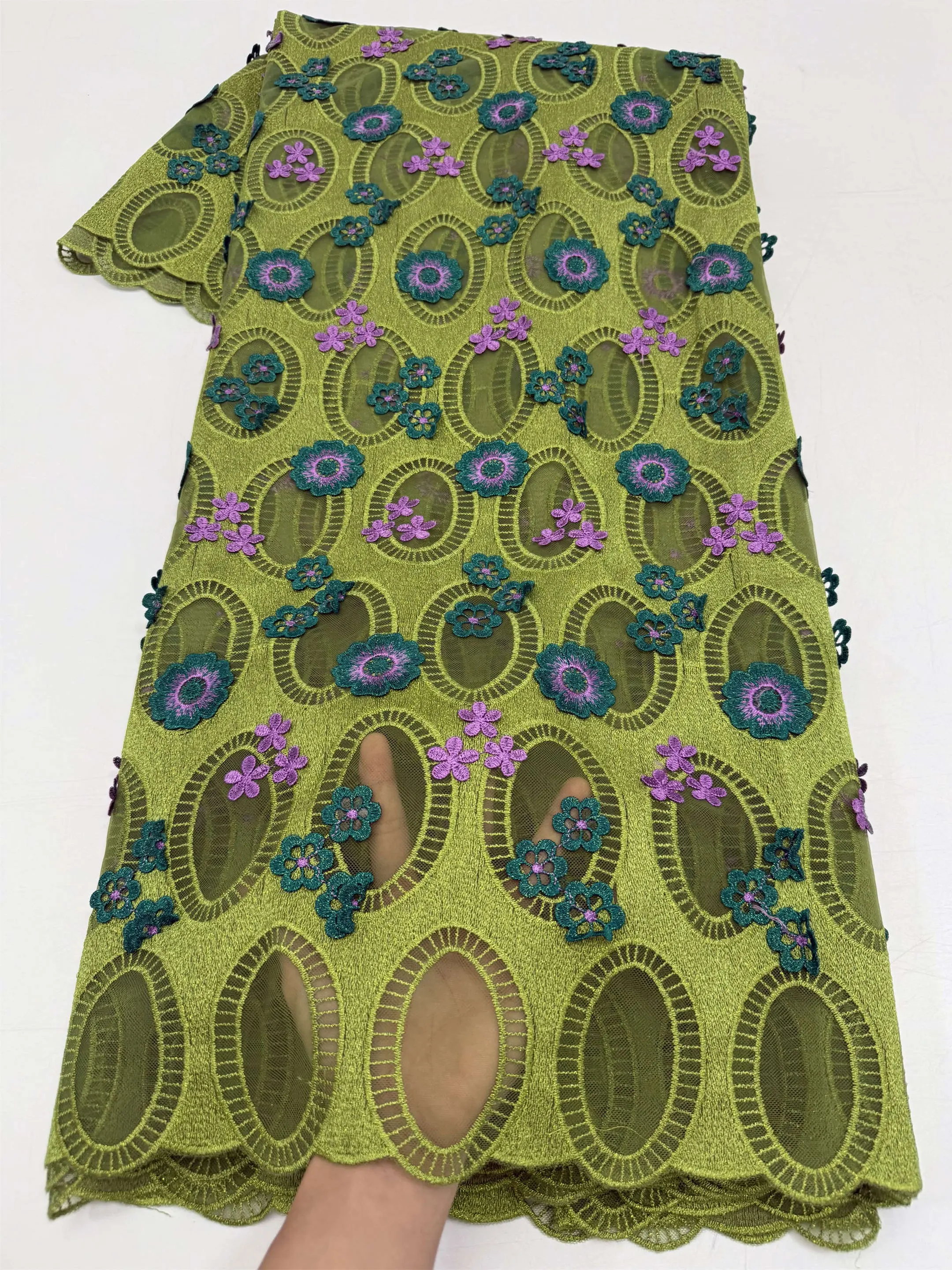 Luxury Cotton African Guipure Cord Lace Nigerian Embroidered Traditional Women's Water Soluble Fabric for Occasional Wear