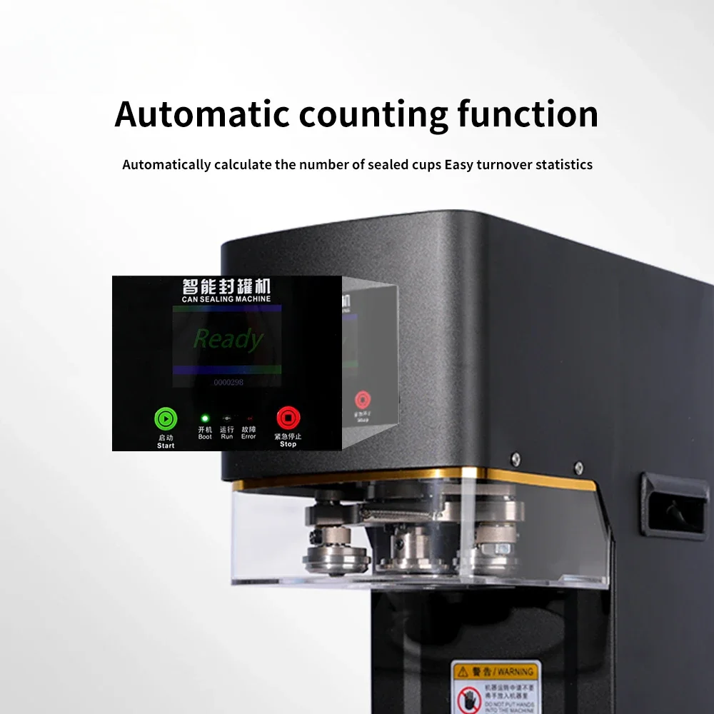 CE Certification Black Automatic Pop Can Sealing Machine Bubble Tea Soda Stainless Steel Can Sealer Machine