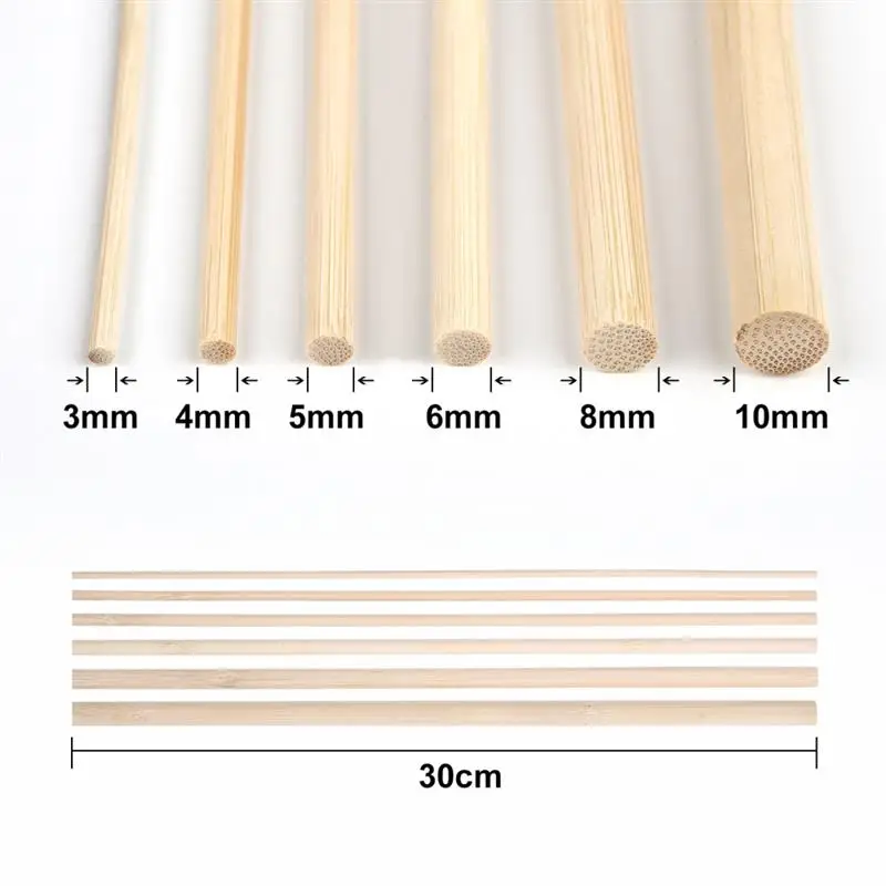 20 Stück/50 Stück Kleine Massive Bambusstäbe Durchmesser 3mm/4mm/5mm/6mm/8mm/10mm/Länge 30cm DIY Handgefertigte Baumodell-Materialien Holz – Detail 2