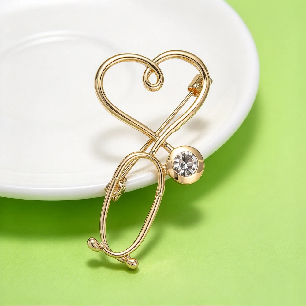 Medical Stethoscope Enamel Brooch Pin With Diamond Heart-Shaped Badge Event Party Backpack Decoration Clothes Accessories