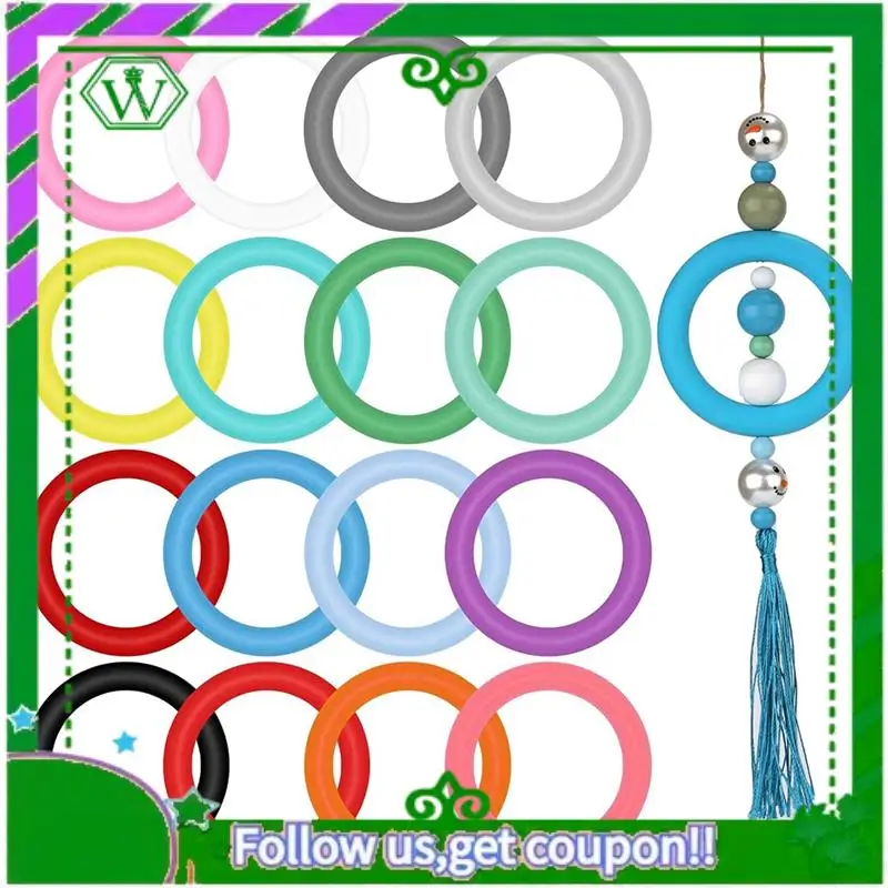 

A18P-16Pcs Silicone Beadable O Rings, 65Mm Silicone Beads Ring Round Silicone Loop For Jewelry Making DIY Crafts Necklaces