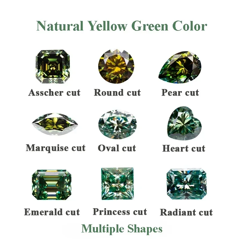 Natural Yellow Green Color Multiple Shapes Vvs1Moissanite Stone Wholesale  Advanced DIY Charms Rings Earrings Making Certificate