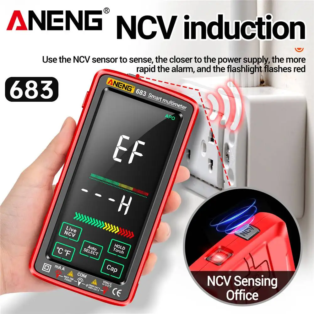 ANENG 683 Multimeter AC/DC Voltage Current Ammeter Buzzer Tester Rechargeable  Touch Screen Multimeter Electric Measuring Tools