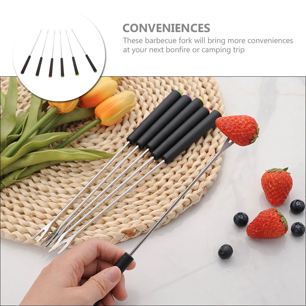 

6pcs Stainless Steel BBQ Forks Grill Skewers Roasting Sticks Meat Serving Forks Kitchen Utensils Outdoor Tools