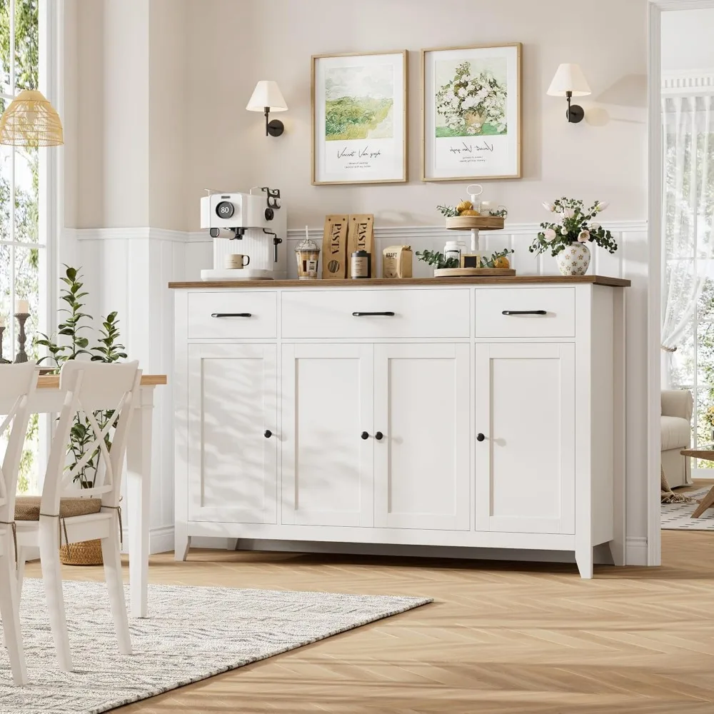 خزانة بوفيه مقاس 55 بوصة، بوفيه خزانة جانبية حديثة للمزرعة مع أدراج، خزانة تخزين كبيرة للمطبخ مع أدوات قابلة للتعديل #2