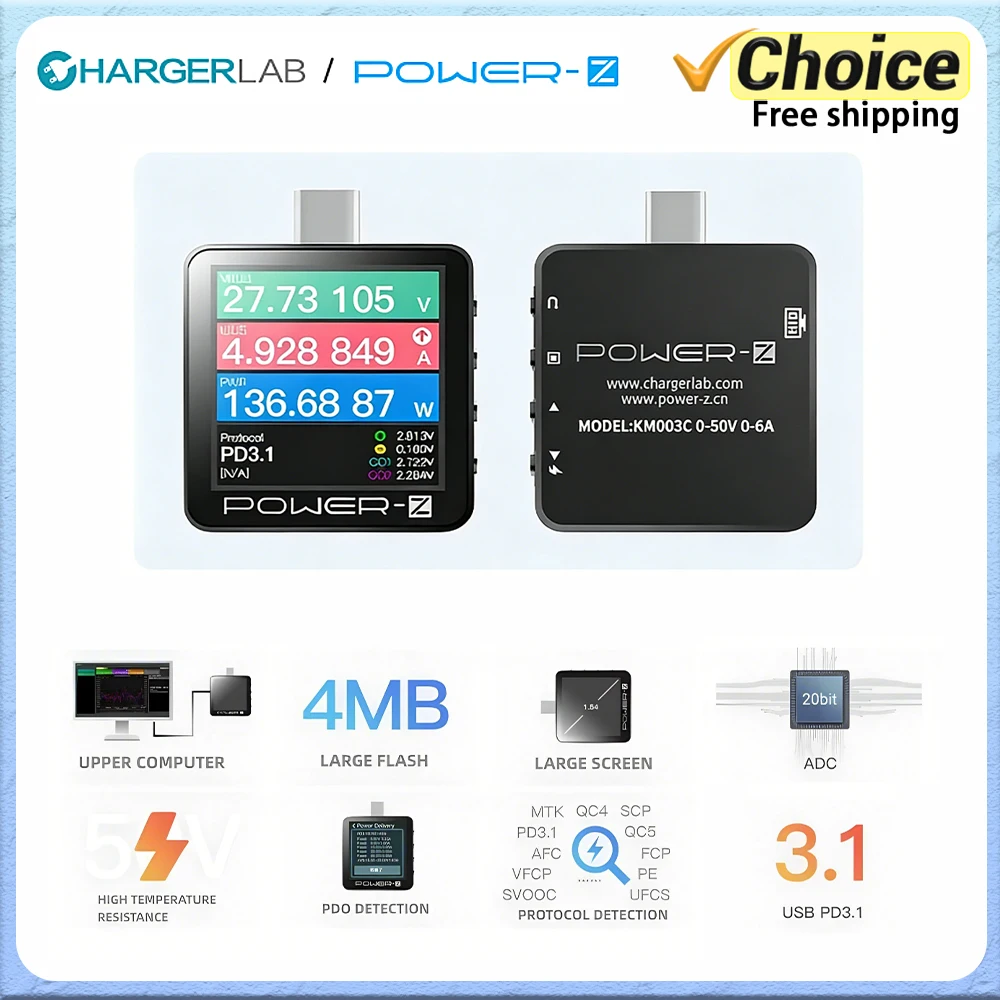 KM003C USB Portable DP tester Type-C tester PD3.1 Fast charging tester 240W Mxa Support for fast charging protocol detection