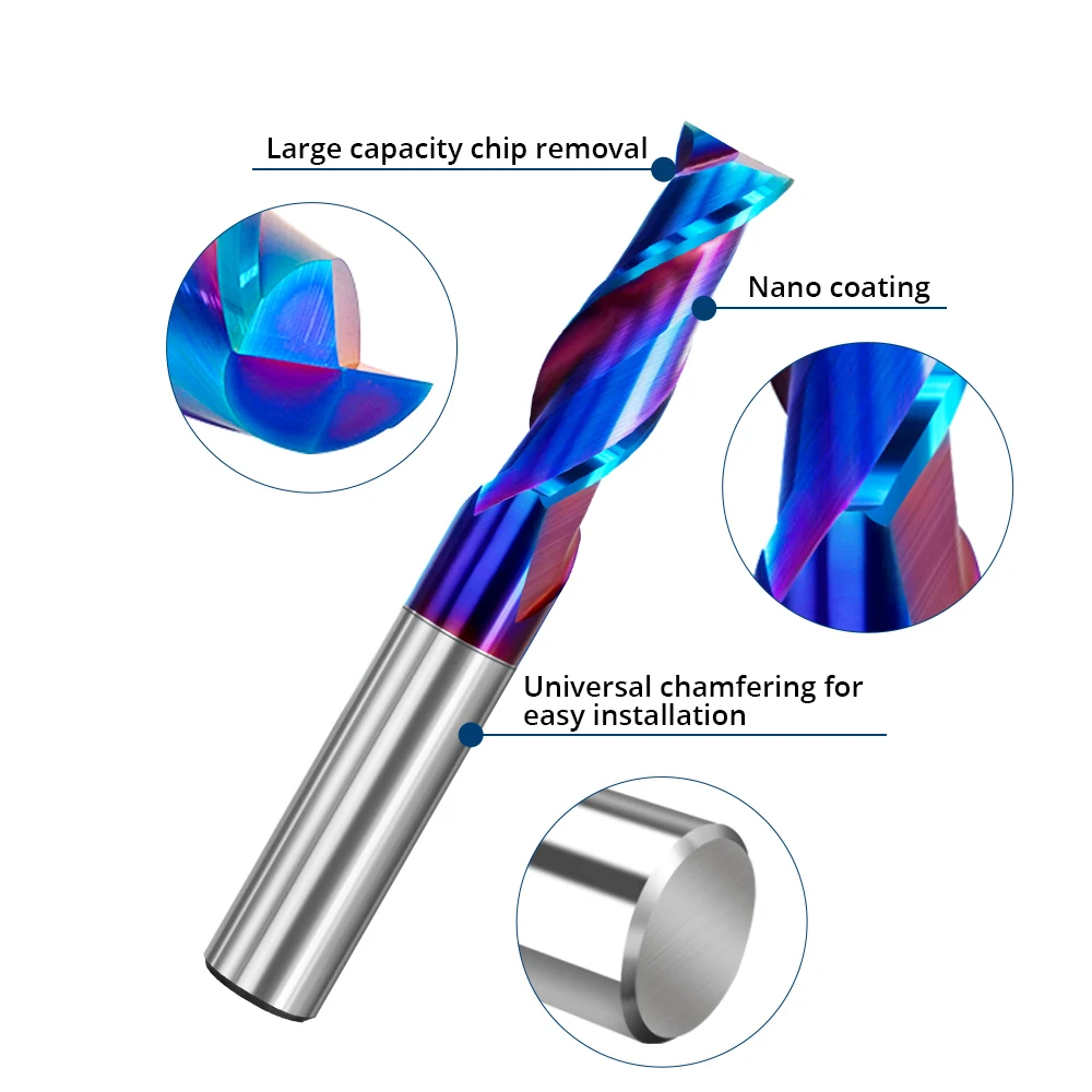 HRC65 2-edge kama freze kesicisi Tungsten alaşım parmak freze çakısı freze kesicisi yüksek sert mavi nano kaplı paslanmaz çelik uzatılmış CNC