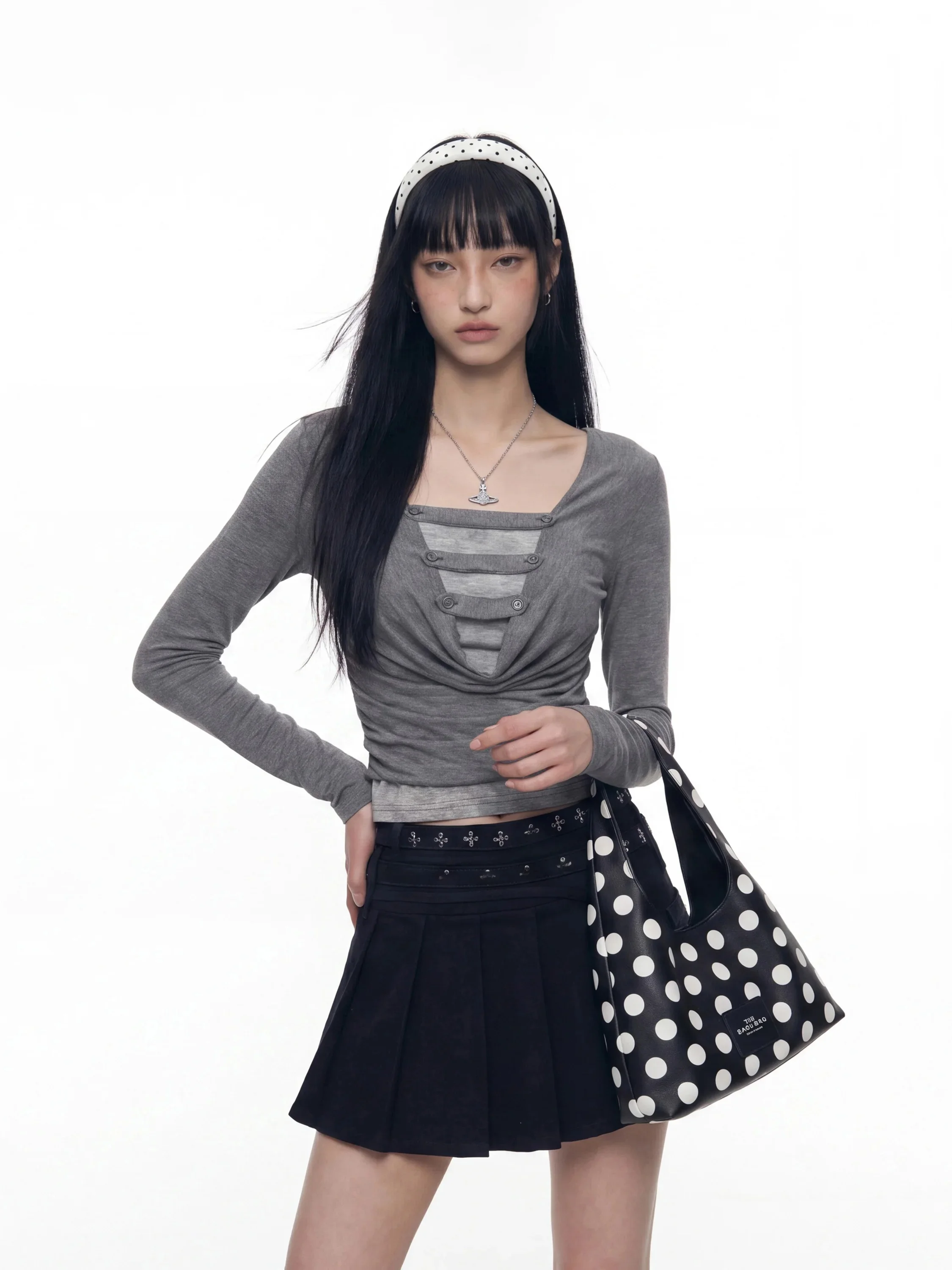 Removable Belt Long Sleeve T-Shirt Millennium Style Slim Fit Short Length ANTSSTNA Women's Casual Fashion Cotton Blend Top