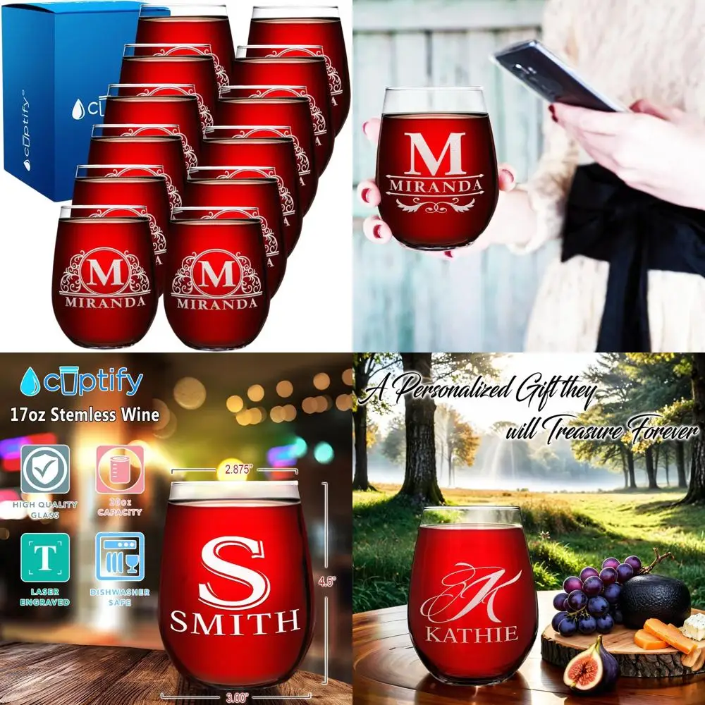 

Набор из 12 персонализированных бокалов для вина без ножек на 17 унций с инициалами и именами — подарок с индивидуальной гравировкой для женщин, свадебных сувениров, Bri