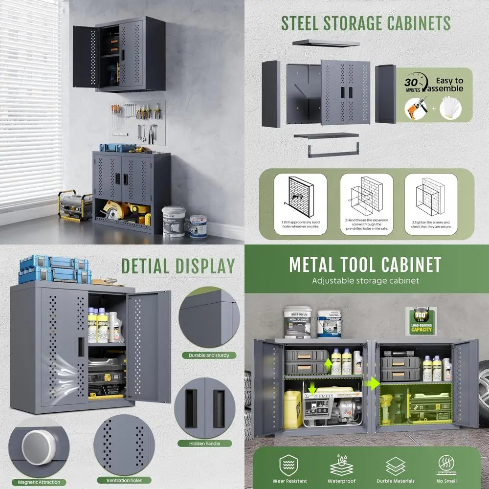 

Durable Garage Storage Cabinet with 2 Doors and Adjustable Shelves for Tools, Ideal for Workshops, Home, and Commercial Use