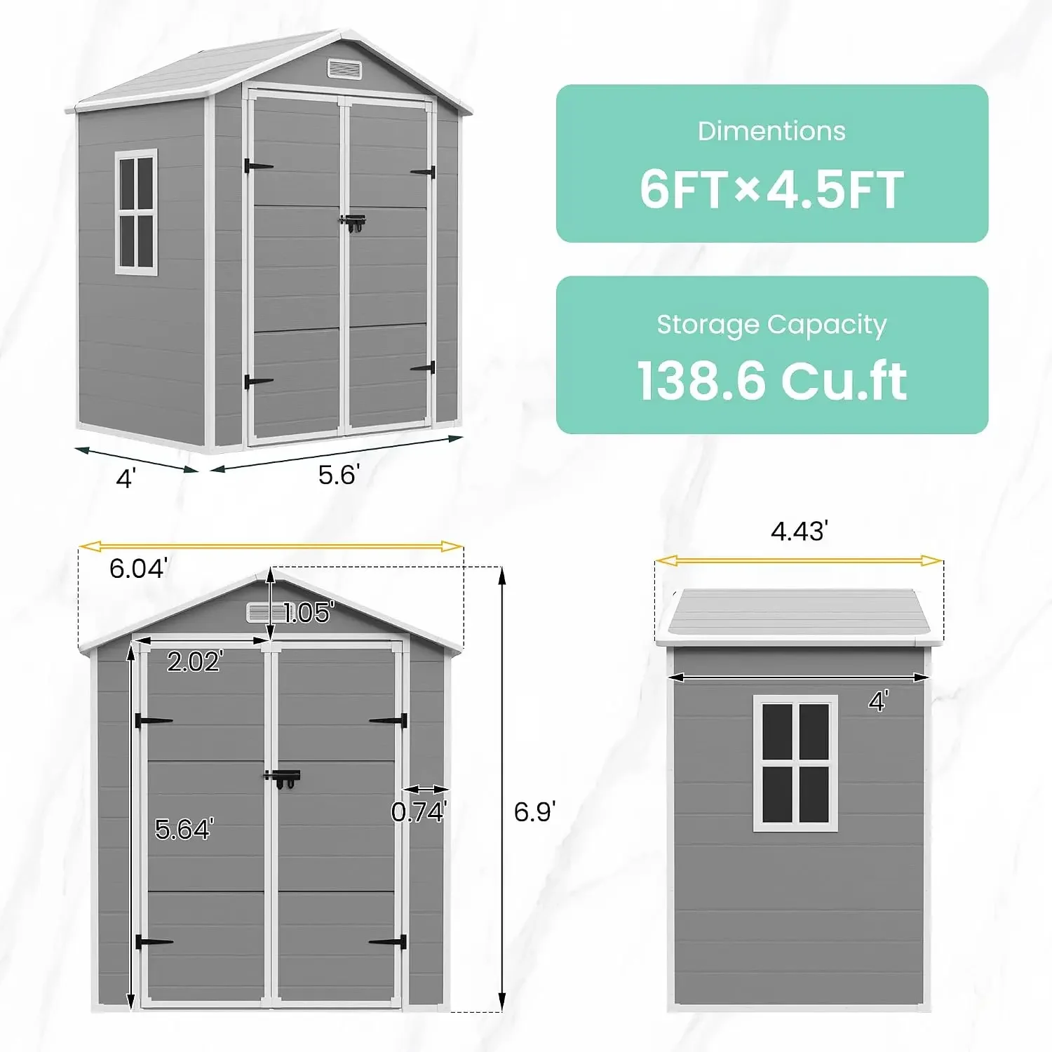 ^Outdoor Resin Storage Shed 6x4.5 FT, Plastic Garden Shed for Bike, Garbage Can, Tool, Outside Sheds with Lockable Door