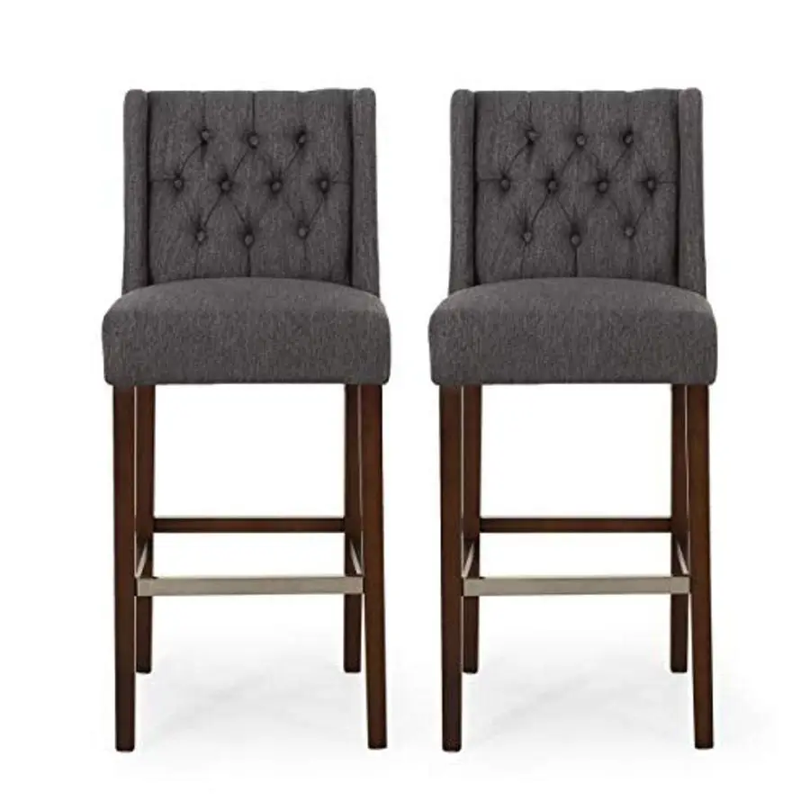 

Spencer Contemporary Wingback Fabric Barstools Set of 2, Charcoal and Espresso