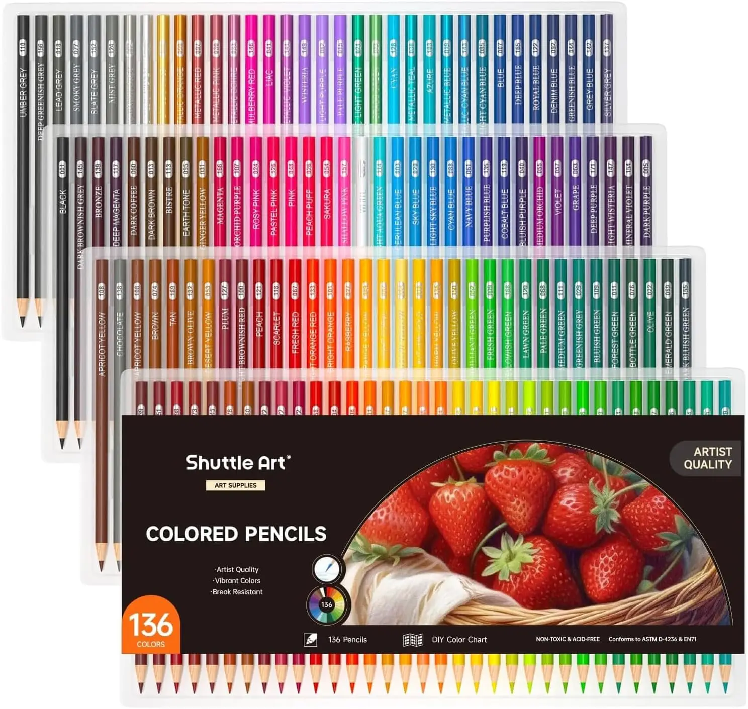 

136 Soft Core Colored Pencils Set for Adult Coloring, Sketching, and Art Drawing with Metallic Colors