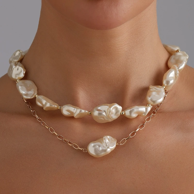 

Fashion Baroque Irregular Pearl Necklace Simple Double Layered Jewelry
