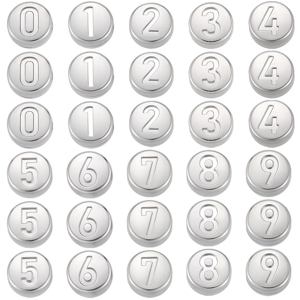 

40Pcs 10 Styles Anti-304 Stainless Steel Beads Flat Round with Number 0~9 Stainless Steel Color 7x3.8mm Hole: 1.8mm