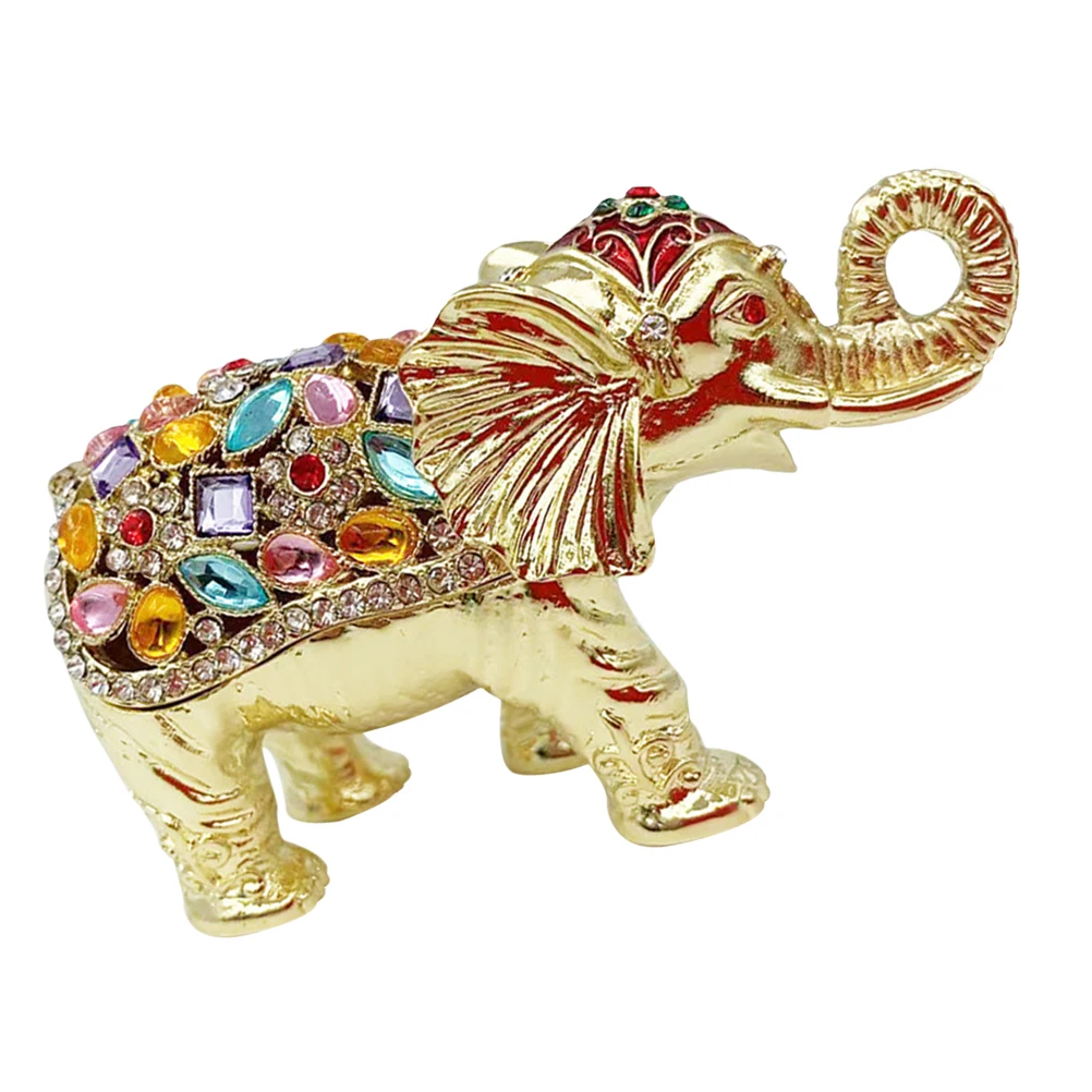 

Jewelry Storage Box 3D Elephant Trinket Organizer Enamel Alloy Case Rings Earrings Accessories Vintage Dresser Vanity Decor Home