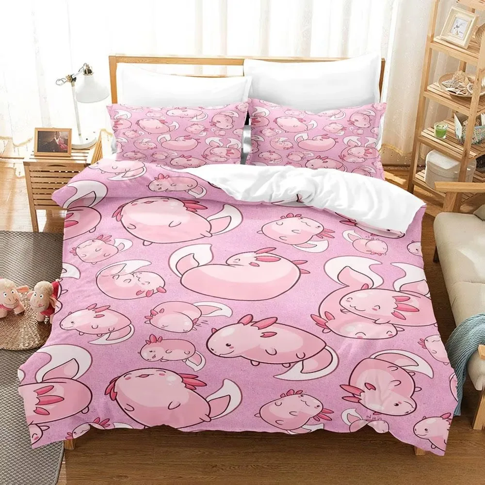 Kawaii animal axolotl conjunto de cama capa adulto criança quarto decoração capa edredão fronha conjunto único gêmeo completo rainha rei tamanho