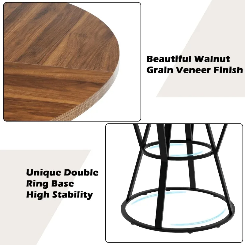 47インチ ラウンドディナーテーブル 4人用 6人用、金属脚付き小さな円形ダイニングルームテーブル、モダンなファームハウスの素朴なキッチンテーブル