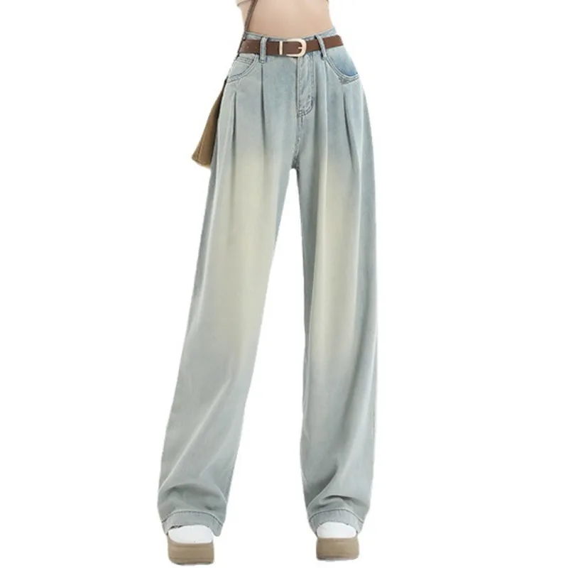 ANJY otoño mujeres estilo de Hong Kong moda Simple pantalones vaqueros rectos de pierna ancha elegante cremallera versátil cómodo pantalones casuales A10904