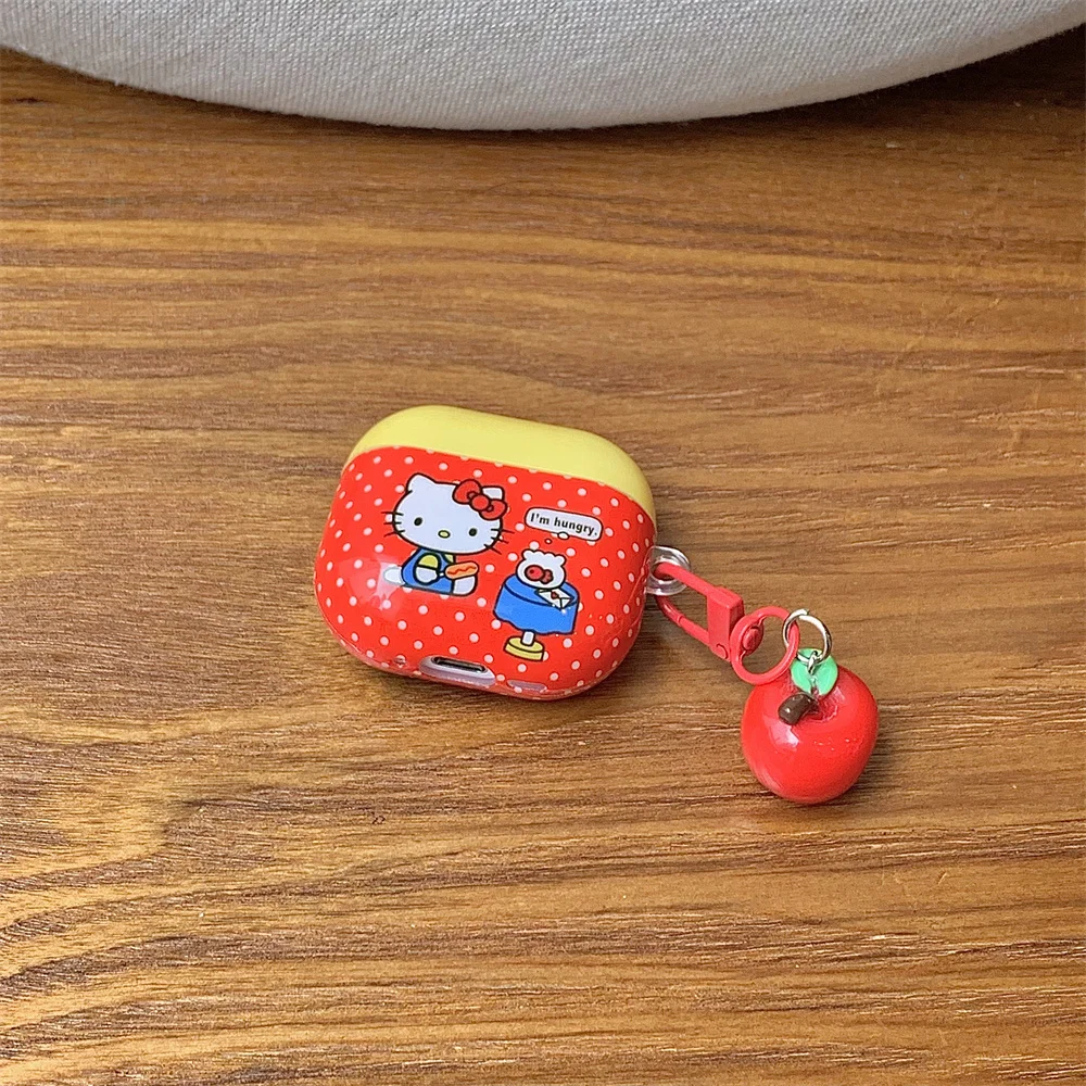 INS 패션 폴카 도트 헬로 키티 이어폰 케이스 보호 커버 (애플 에어팟 4, 3, 2, Pro 2 호환) 헤드폰 케이스
