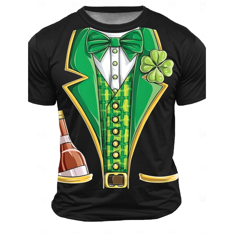 St. Patrick's Day Pattern T-Shirt For Men Clover Fake Suit 3D Printed Tees Casual Unisex Short Sleeve O-Neck Top Street T Shirts