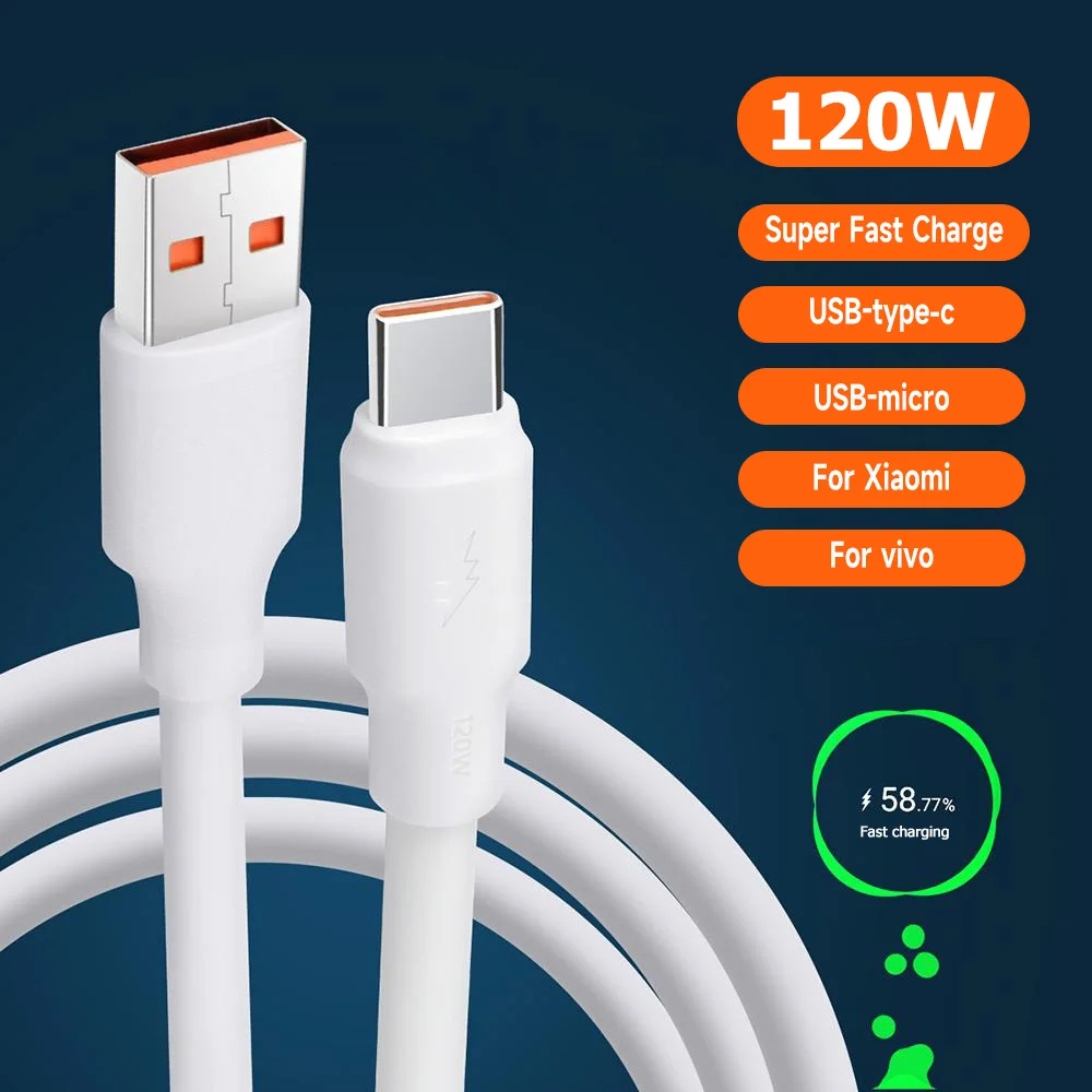 120W 6A USB A to Type C Fast Charging Cable 1M 1.5M 2M High Speed Data Transfer Cord For Samsung Xiaomi Redmi POCO Huawei  OPPO