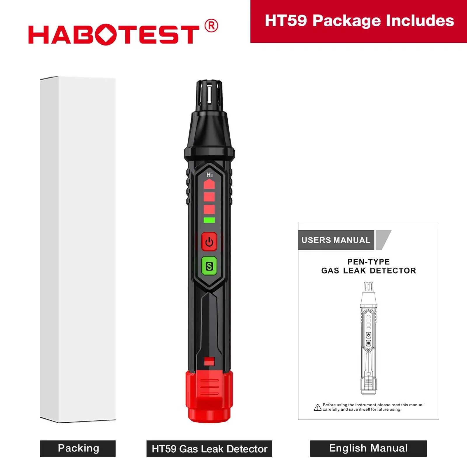 HABOTEST HT59 HT60 HT61 Gaslekdetector Brandbaar gasdetector Geluids- en schermalarm Mini-gasdetector voor natuurlijk methaan