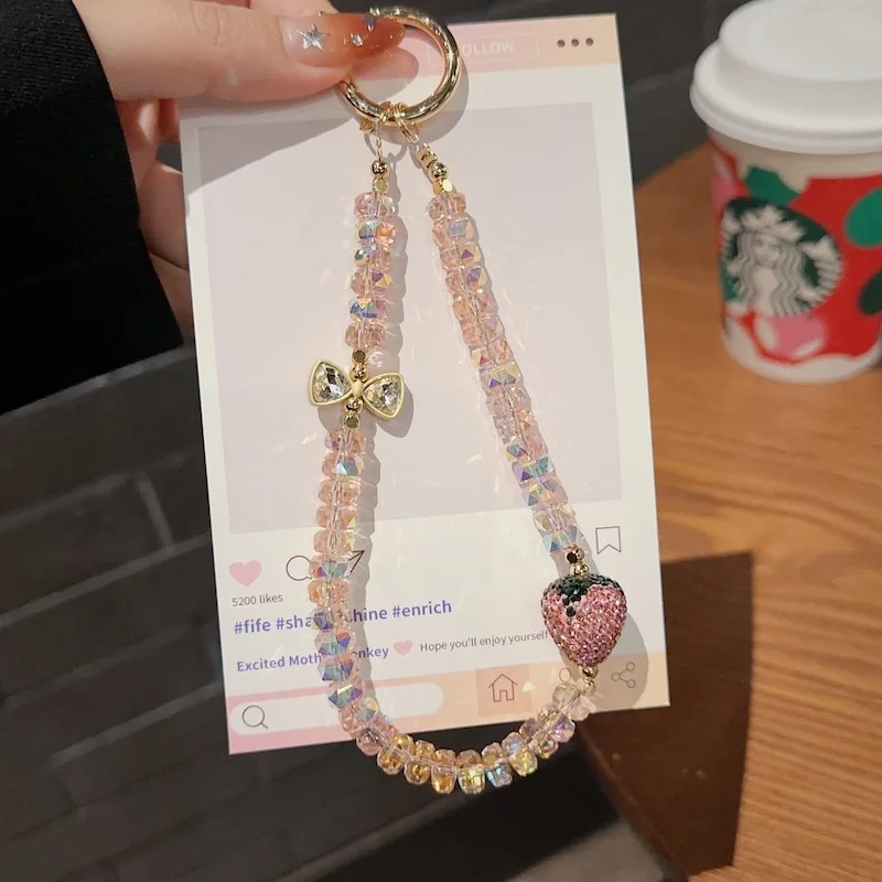 New Cute Cartoon Fashion Strawberry Ball Phone Case Hanging Chain, Hanging Rope, Keychain, Backpack Hanger, Gift for Girlfriend