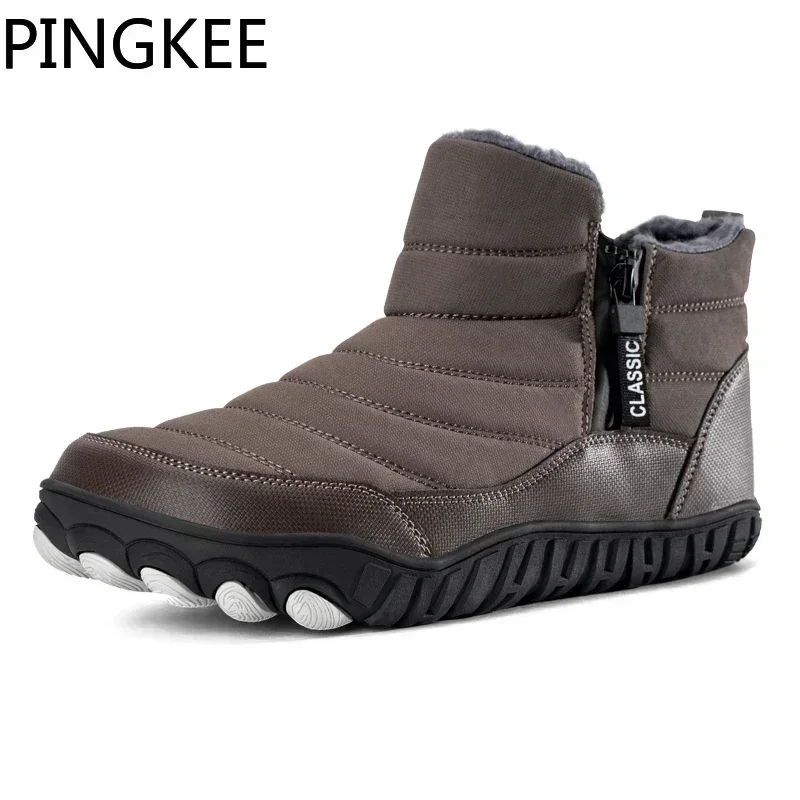 VENOCON PINGKEE Wide Feet Barefoot Athletic Leather Casual Shoes Men Women Winter Thermal Fur Snow Boots Sneakers Footwear Man