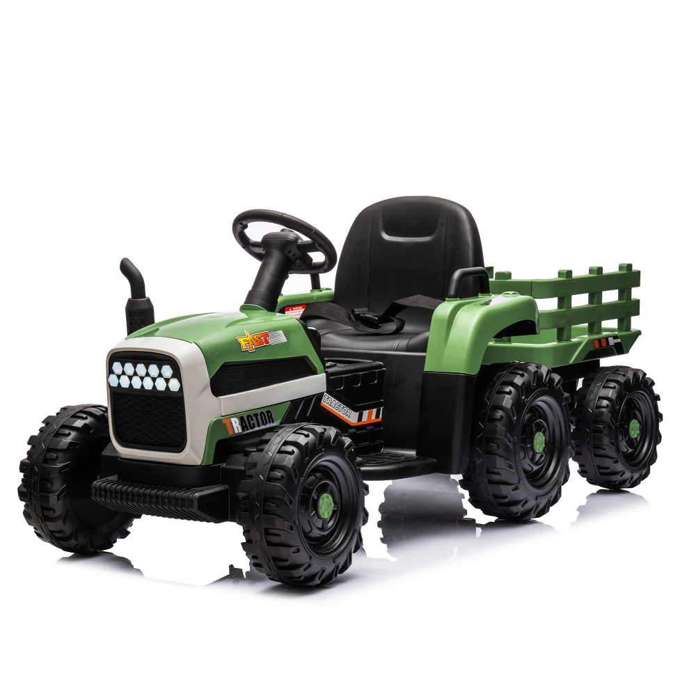 Ride on Tractor2.0 con rimorchio, giocattolo per trattore elettrico alimentato a batteria da 24 V, 200 W*2 motori 1,86-4,97 MPH/telecomando