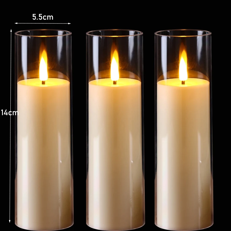 3/5x Vlamloze LED-kaars & afstandsbediening Timer Op batterijen werkende acryl transparante pilarenwas, draagbare sfeerlamp voor kerstdecoratie