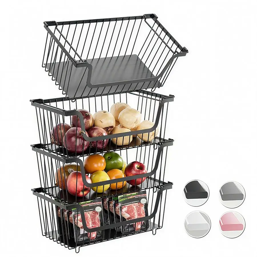 

Pcs Stackable Wire Baskets for Pantry Organizers and Storage,Vegetable Fruit Basket for Countertop,Kitchen Storage Metal Baskets