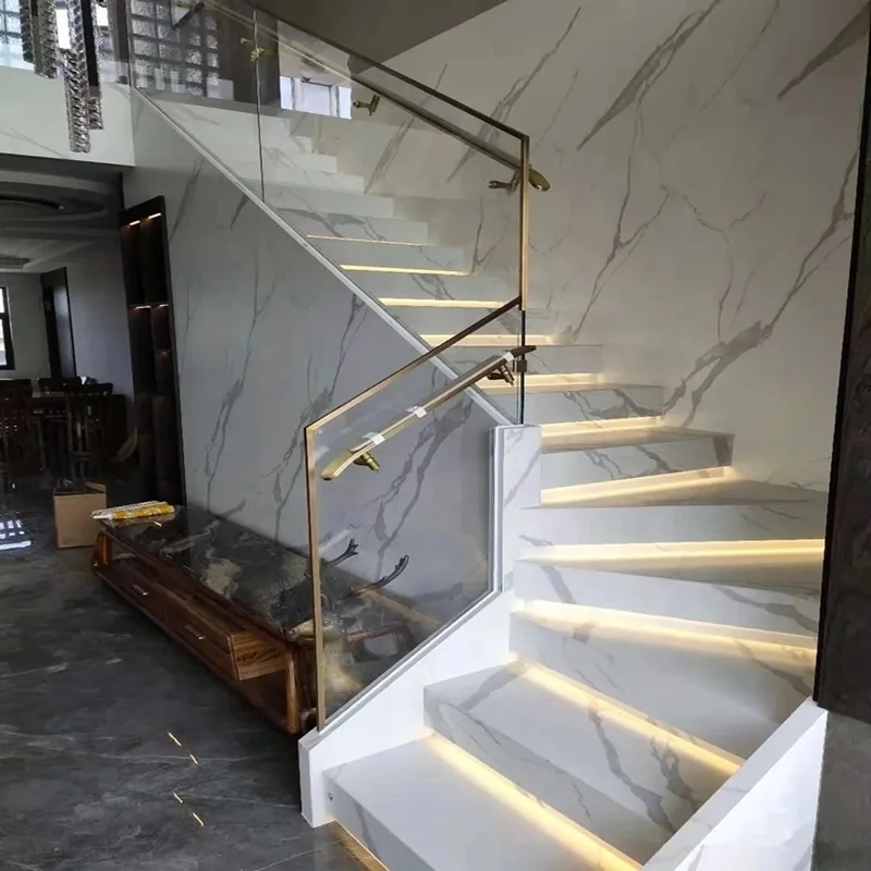 Personalizzazione Lastra di pietra sinterizzata Scale in marmo Villa di lusso moderna Gradini per pavimenti duplex Personalizzati antiscivolo