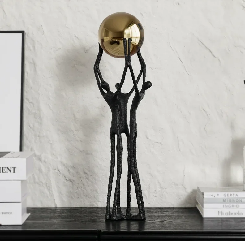 Metal Handicrafts Simulated Human Figure Sculpture Golden Ball Ball-bearer Figurine Metal Figurine Home Decoration Accessories