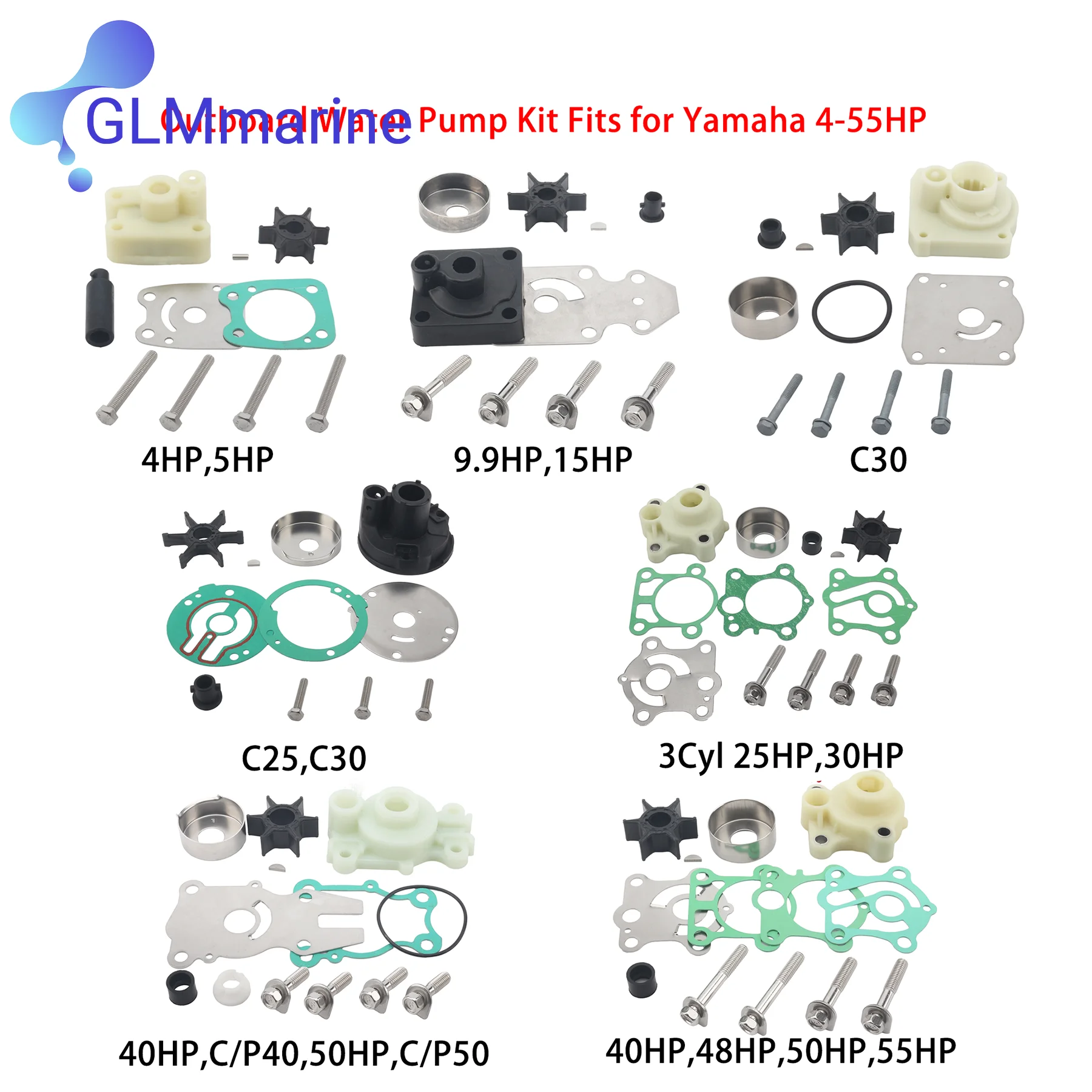 6E0-W0078 Outboard Water Pump Repair Kit Fits for Yamaha 2 Str 4 5 9.9 15 25 30 40 48 50 55 HP 63V-W0078 61N-W0078 63D-W0078