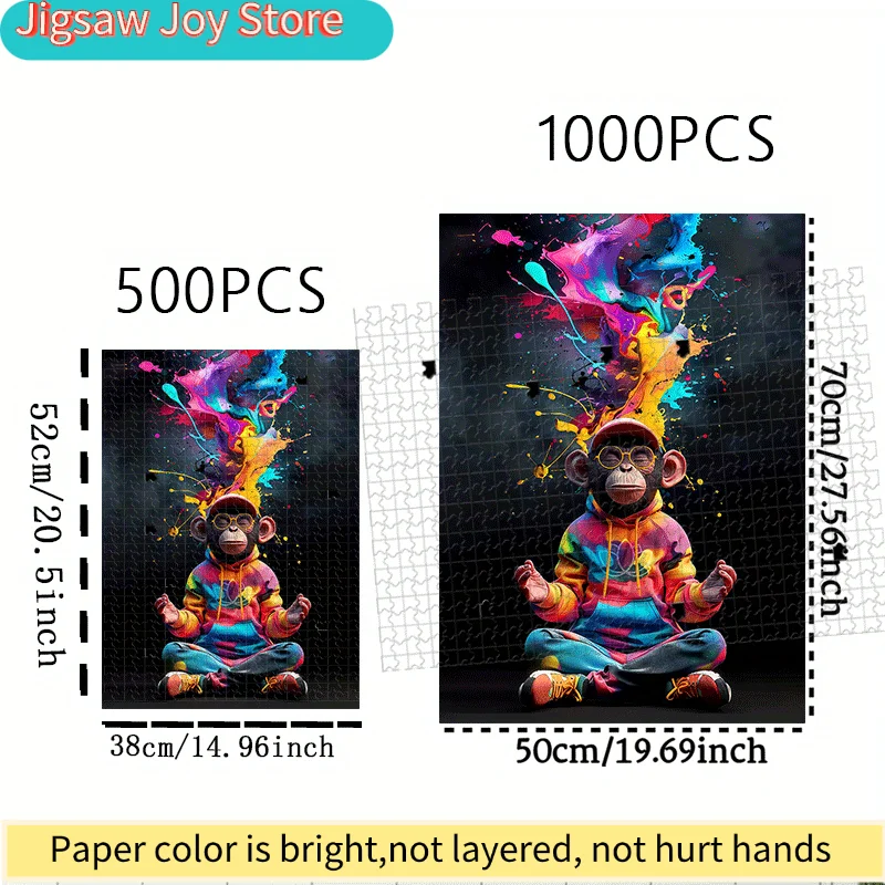 Monkeys, Colors & Meditation Puzzle - 500/1000pcs Adult Brain Teaser for Family Interactive Games and College Roommate Bonding