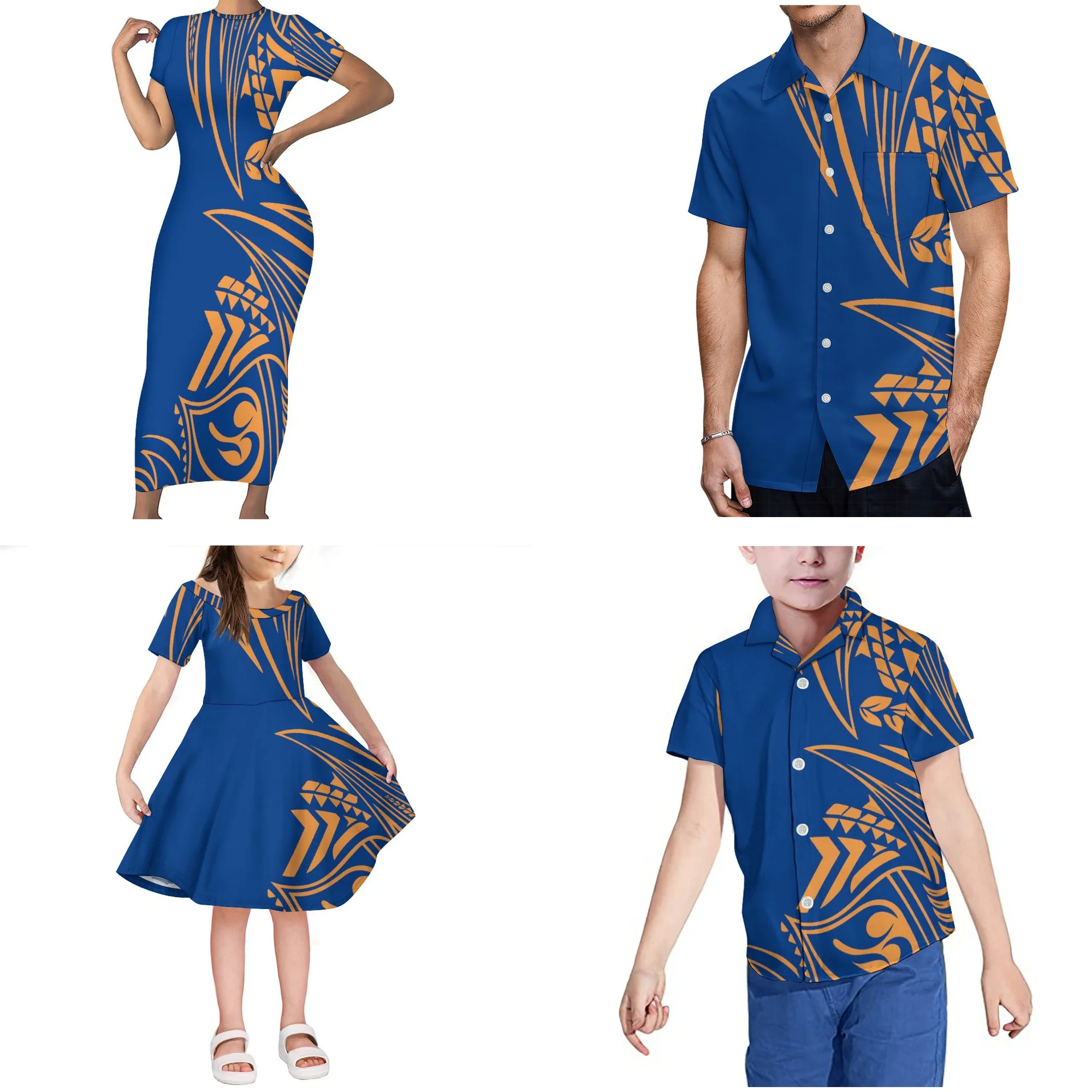 

Print On Demand Custom Polynesian Tribal Matching Family Outfits Samoan Dress Girls Dress Kids Clothes