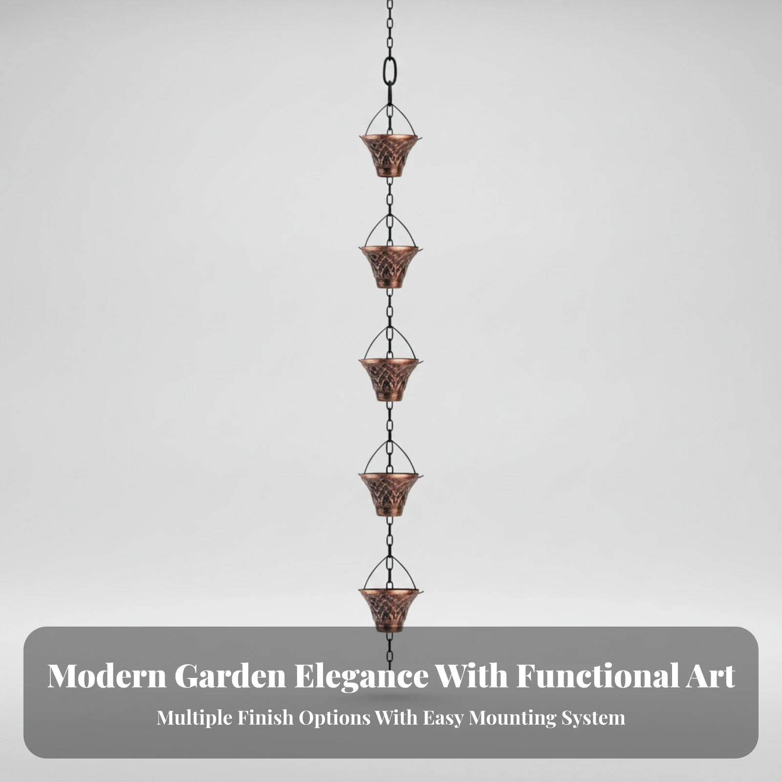 Iron Rain Chain with Geometric Cups Functional Linked Rain Chain with Lattice Cups Downspout Substitute Long-Lasting