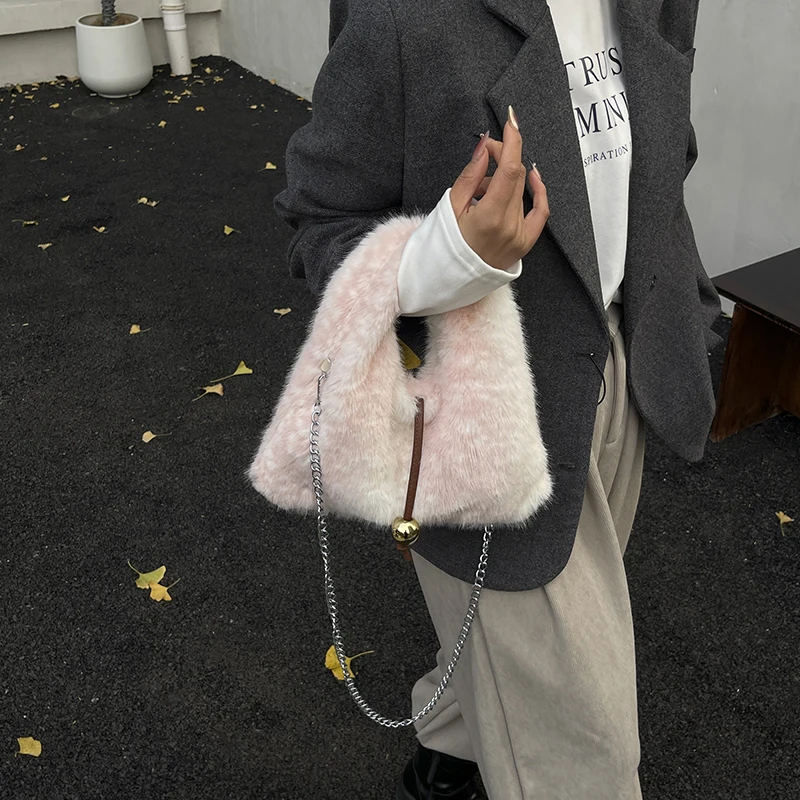 

2025 Autumn/Winter New Niche Fluffy Handbag Versatile Small Gold Ball Design Fawn Pattern Shoulder Crossbody Bag 3529RH
