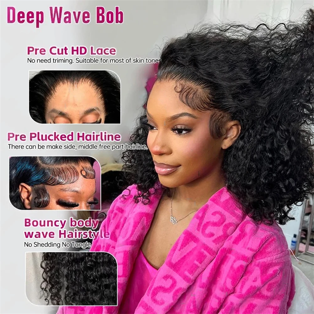 

210% Density 13x4 Lace Frontal Kinky Curly Bob Wig 4x4 Lace Closure Loose Deep Wave Lace Front Human Hair Wigs Bob Pre Plucked