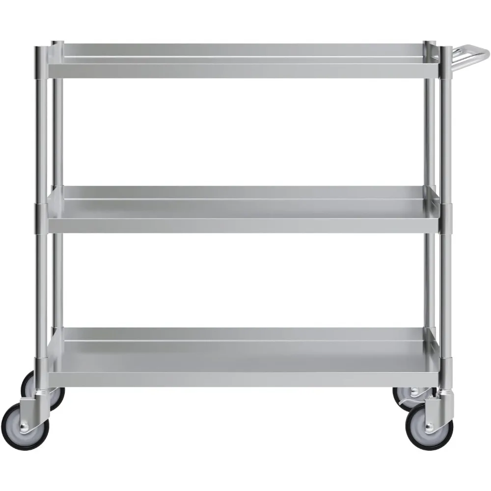 عربة أدوات من الفولاذ المقاوم للصدأ مكونة من 3 طبقات مع عجلات ومقبض، عرض 21 × 33 طول × 33 ارتفاعًا #2