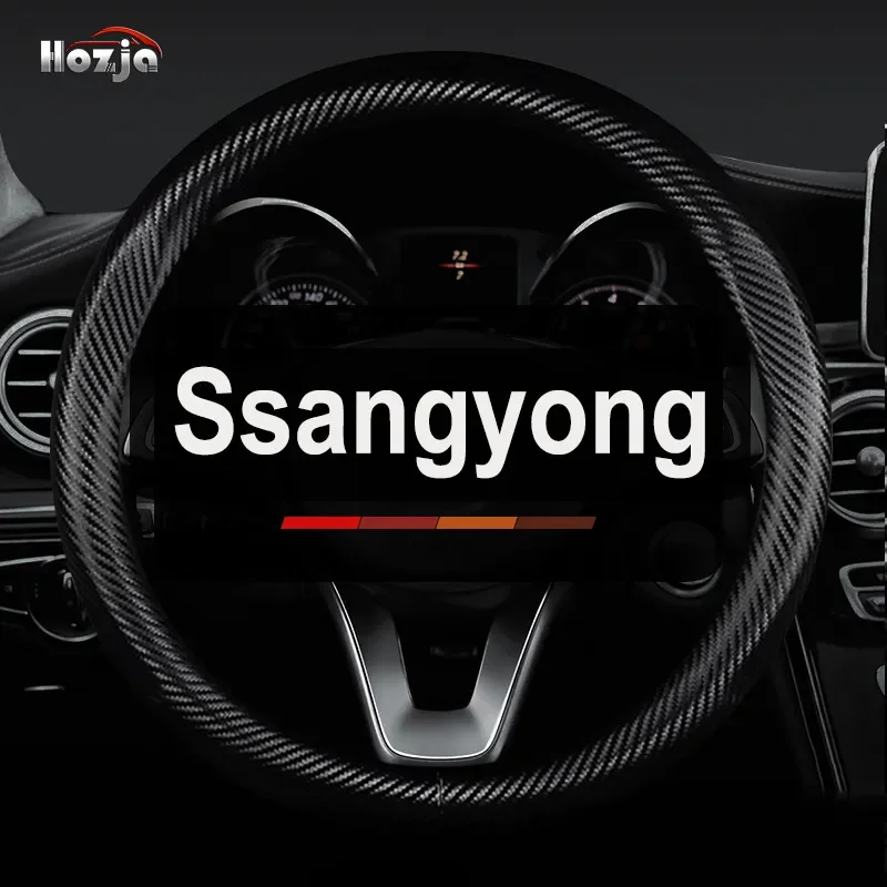 For Ssangyong Actyon Kyron Rexton Tivoli Korando Steering Wheel Cover Non-slip 12color Carbon Bicolor Leather Car Accessories