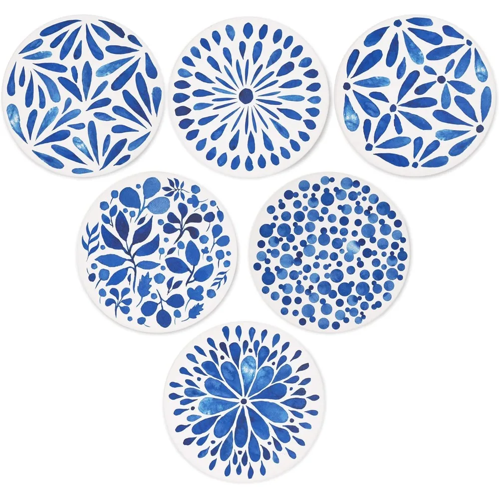 

Set of 6 Coasters for Drinks Absorbing Round Ceramic Stone Coaster with Cork Base,Tabletop Protection Mat for Mugs and Cups,Off